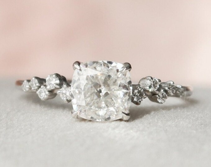 Moissanite 2.12 CT Cushion Cut Diamond Brutalist Handmade Ring