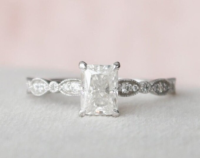 Moissanite 2.45 CT Radiant Cut Diamond Art Deco Anniversary Ring