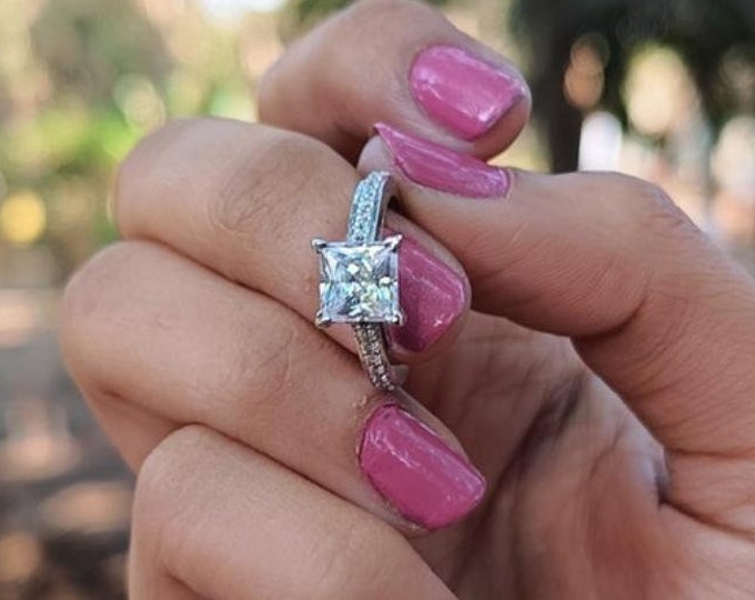 Moissanite 1.90 CT Princess Cut Celtic Handmade Ring