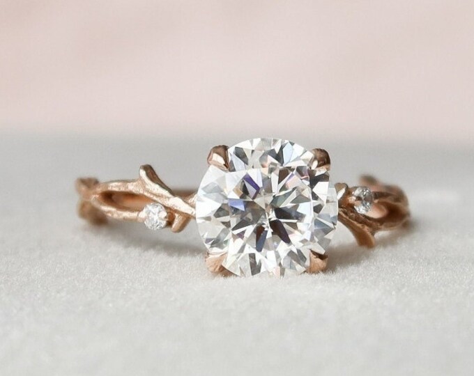 Moissanite 1.50 CT Round Diamond Mid-Century Engagement Ring