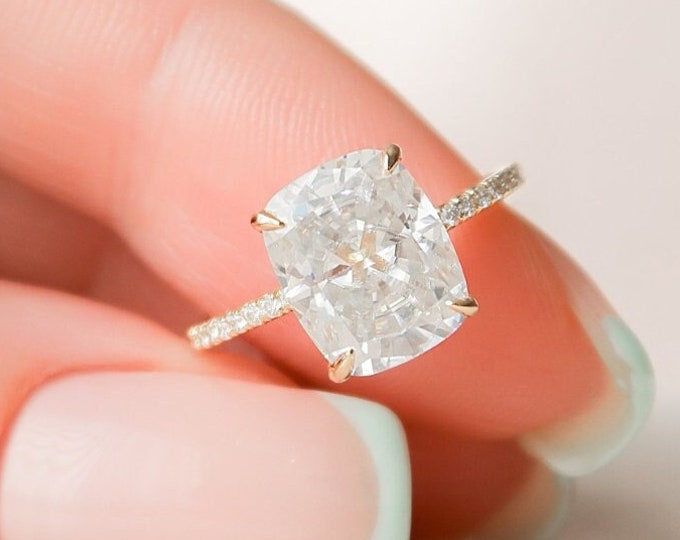 Moissanite 2.94 CT Cushion Cut Diamond Avant Garde Handmade Ring