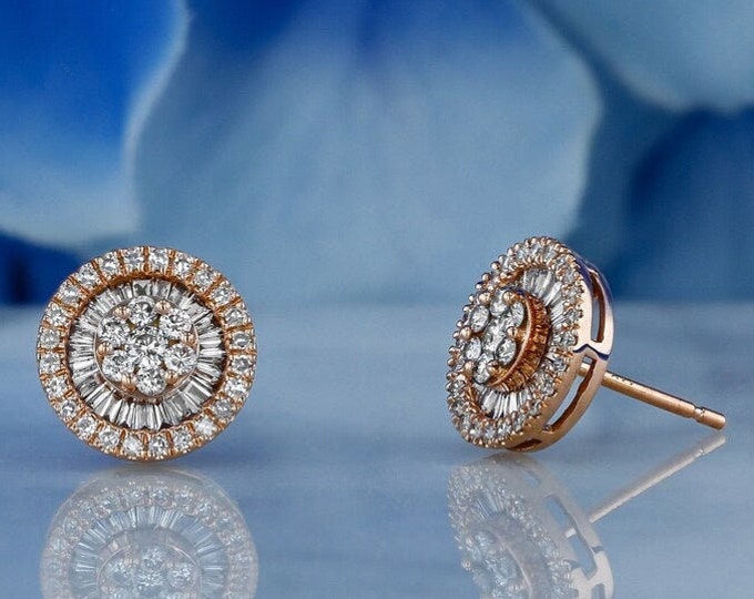 Moissanite 1.20 CT Round & Baguette Cut Diamond Mid-Century Earring