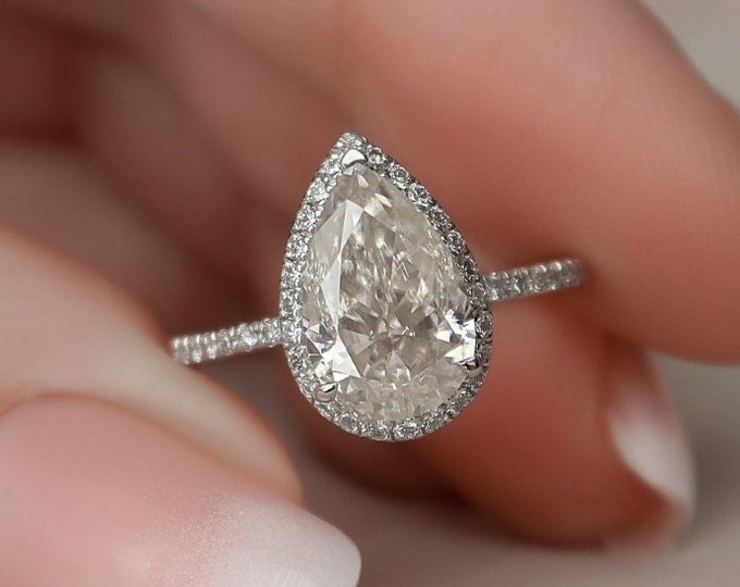 Moissanite 2.75 CT Pear Cut Diamond Art Nouveau Wedding Ring