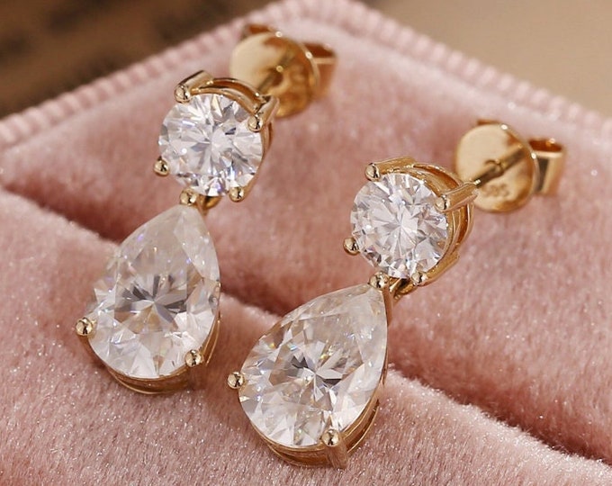 Moissanite 1.80 CT Round & Pear Cut Diamond Gothic Earring