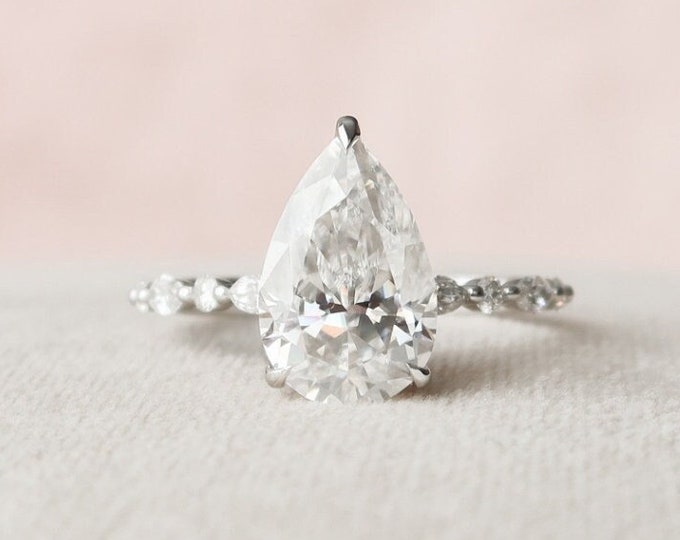 Moissanite 2.38 CT Pear Cut Diamond Edwardian Handmade Ring