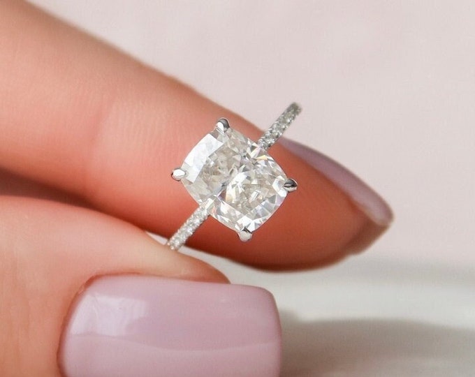 Moissanite 2.32 CT Cushion Cut Diamond Art Deco Wedding Ring