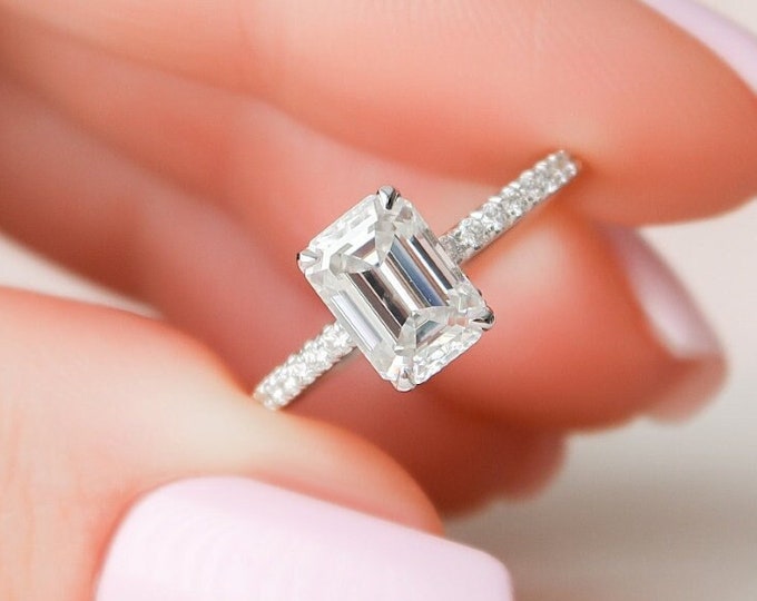 Moissanite 1.50 CT Emerald Diamond Art Nouveau Handmade Ring