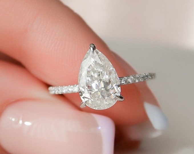 Moissanite 2.63 CT Pear Cut Diamond Art Nouveau Anniversary Ring