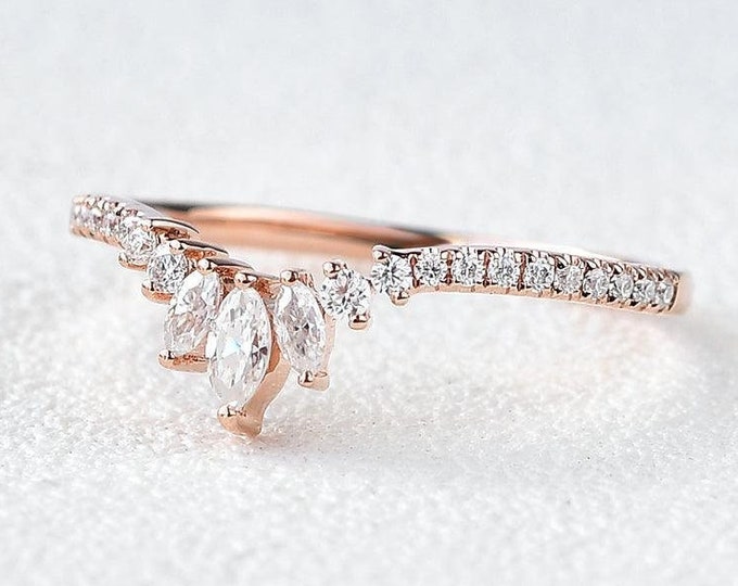 Moissanite 1.20 CT Round & Marquise Cut Diamond Mid-Century Handmade Band