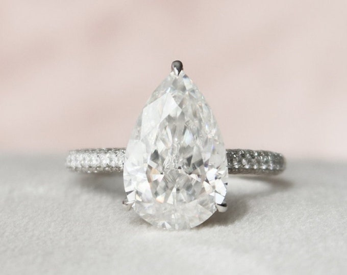 Moissanite 5.00 CT Pear Diamond Art Deco Anniversary Ring