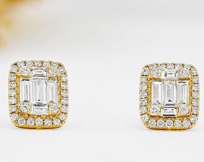 Moissanite 1.20 CT Round & Baguette Cut Diamond Edwardian Earring