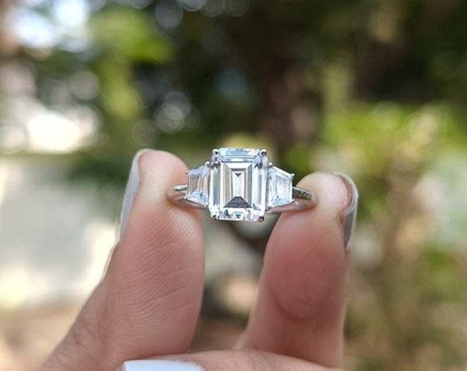 Moissanite 2.75 CT Emerald Cut Art Deco Anniversary Ring