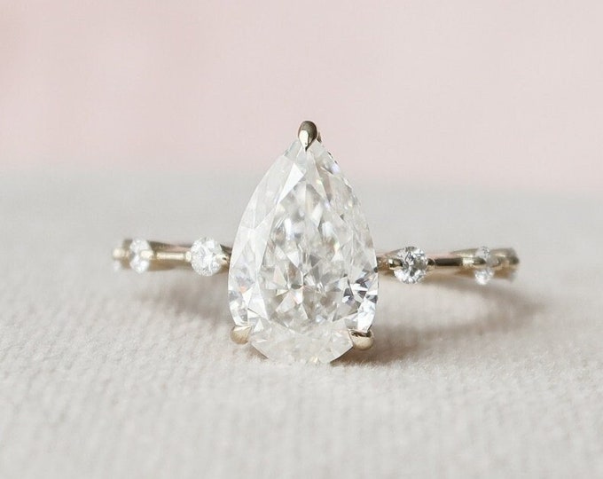 Moissanite 1.87 CT Pear Cut Diamond Avant Garde Wedding Ring