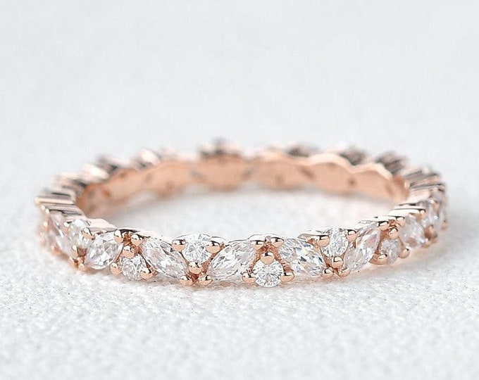 Moissanite 2.15 CT Round & Marquise Cut Diamond Art Nouveau Wedding Band