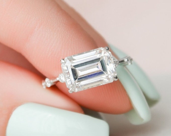 Moissanite 3.76 CT Emerald Cut Diamond Victorian Handmade Ring