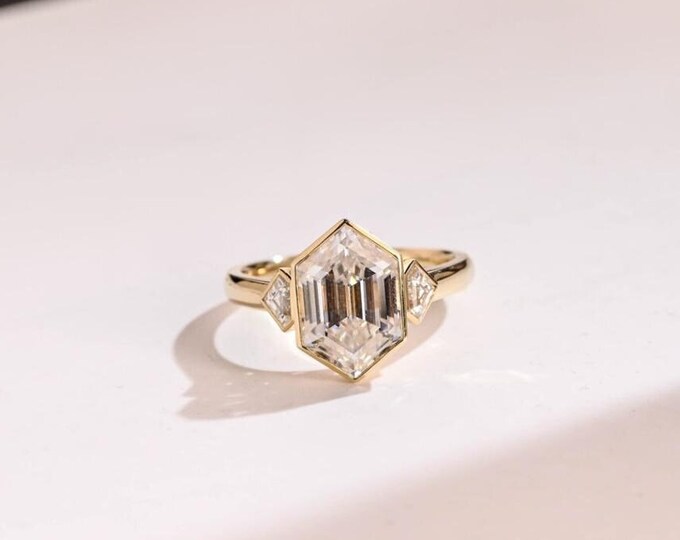 Moissanite 3.60 CT Hexagon Cut Minimalist Engagement Ring