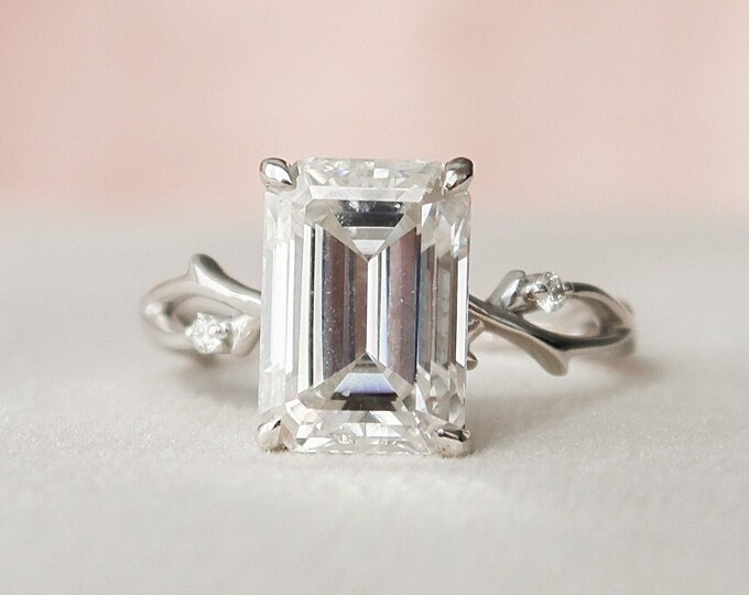Moissanite 1.90 CT Emerald Cut Diamond Mid-Century Handmade Ring