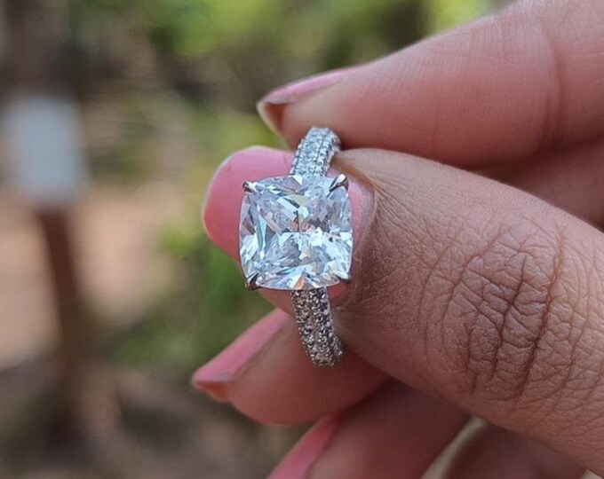 Moissanite 2.98 CT Cushion Cut Avant Garde Anniversary Ring