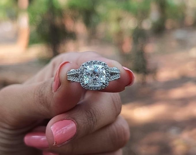 Moissanite 2.15 CT Cushion Cut Avant Garde Wedding Ring