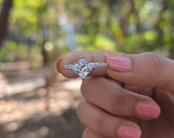 Moissanite 1.90 CT Princess Cut Victorian Handmade Ring
