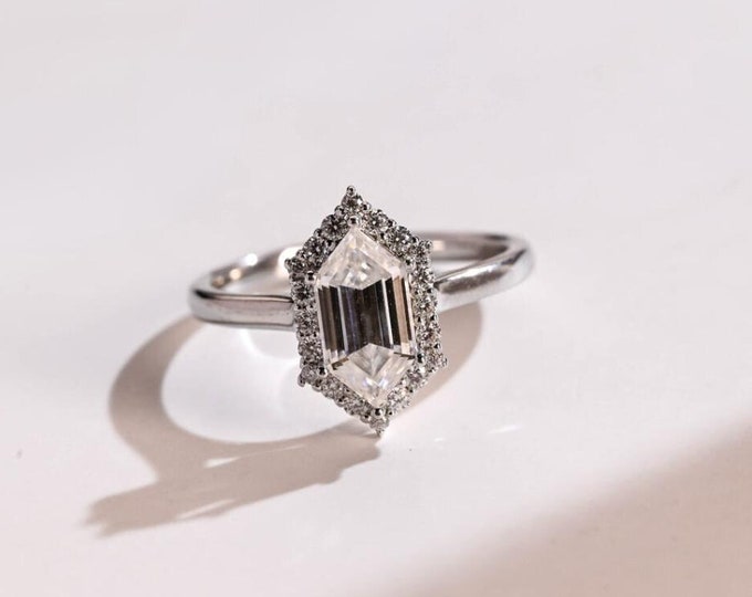Moissanite 3.95 CT Hexagon Cut Avant Garde Anniversary Ring