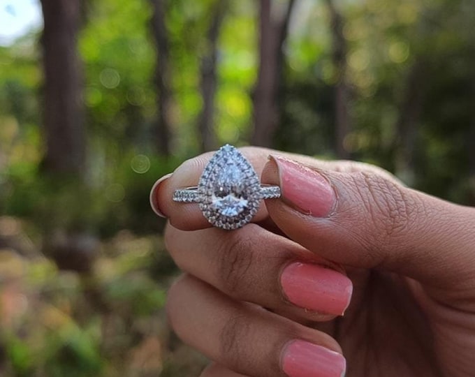 Moissanite 1.95 CT Pear Cut Art Deco Handmade Ring