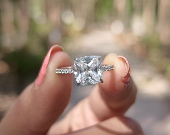 Moissanite 2.15 CT Cushion Cut Brutalist Engagement Ring