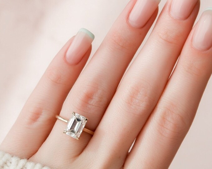 Moissanite 2.85 CT Emerald Cut Diamond Art Deco Engagement Ring