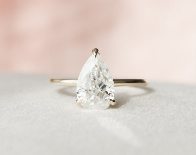 Moissanite 1.87 CT Pear Cut Diamond Minimalist Anniversary Ring