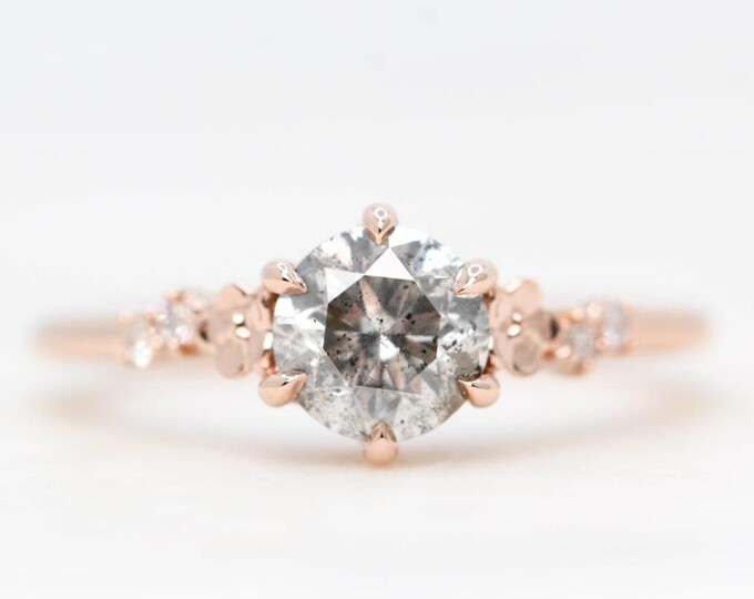 Natural Salt & Pepper 1.12 CT Round Cut Diamond Gothic Anniversary Ring