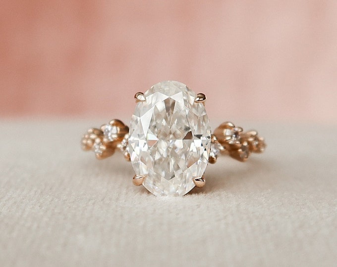Moissanite 3.42 CT Oval Cut Diamond Brutalist Engagement Ring