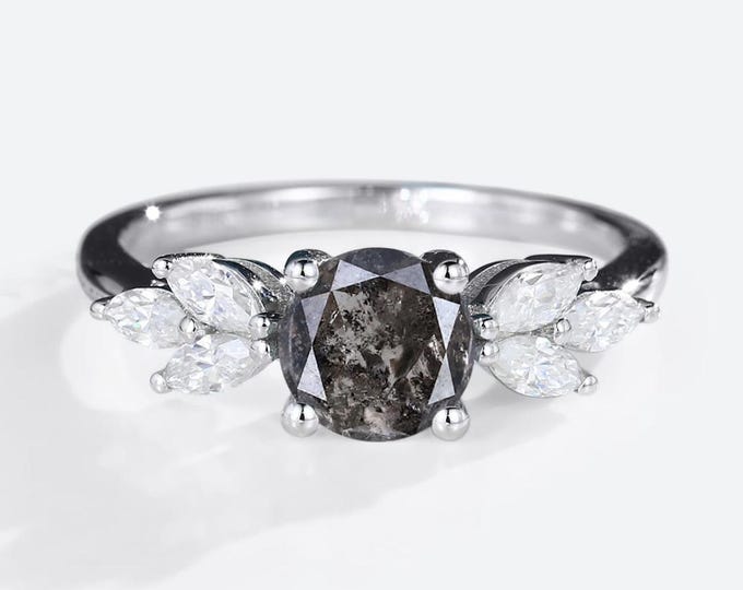 Natural Salt & Pepper 1.74 CT Round Cut Diamond Celtic Engagement Ring