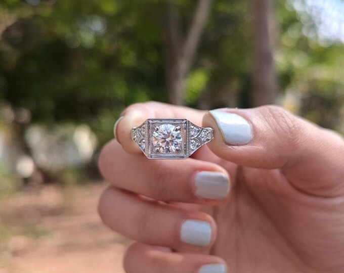 Moissanite 1.50 CT Round Cut Avant Garde Engagement Ring