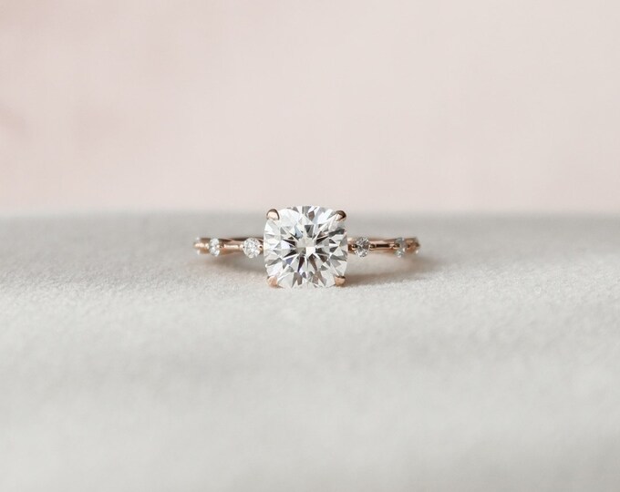 Moissanite 1.95 CT Cushion Cut Diamond Boho & Hippie Engagement Ring