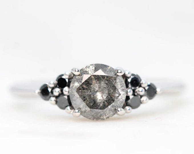 Natural Salt & Pepper 1.10 CT Round Cut Diamond Victorian Wedding Ring