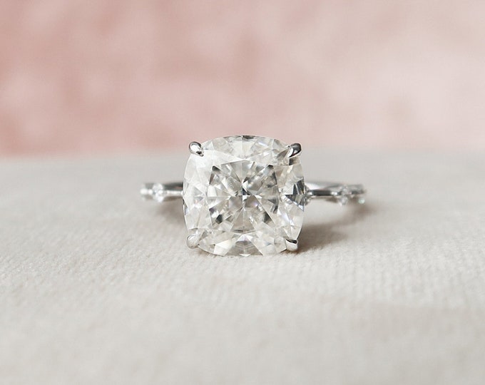 Moissanite 4.85 CT Cushion Cut Diamond Art Deco Wedding Ring
