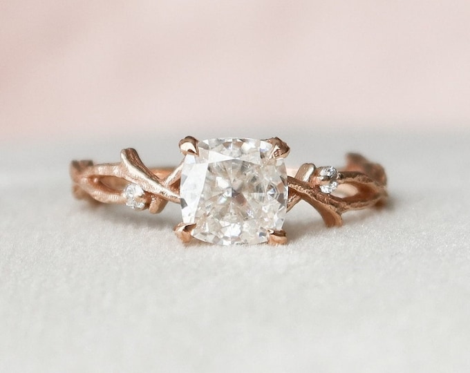 Unique Twisted Shank Diamond Ring For Her | Anniversary Gift Ring | 1.40 Carat Cushion Cut Diamond Ring | Yellow Gold-White Gold-Rose Gold