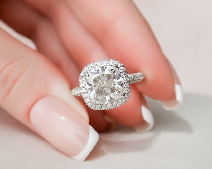 Moissanite 4.15 CT Cushion Cut Diamond Art Deco Engagement Ring