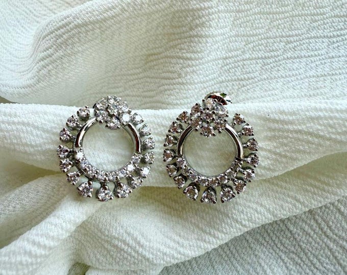 Round Moissanite Diamond Elegant Design Earrings, Round Floral Diamond Earrings, Wedding Earrings, Anniversary Gift Earrings For Women
