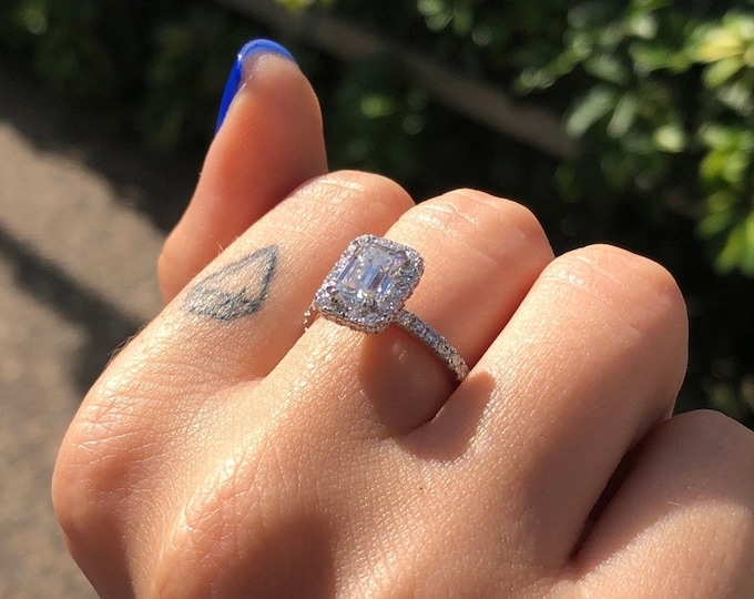 Moissanite 2.30 CT Emerald Cut Diamond Boho & Hippie Wedding Ring