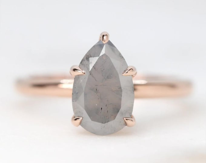Natural Salt & Pepper 2.31 CT Pear Cut Diamond Brutalist Handmade Ring