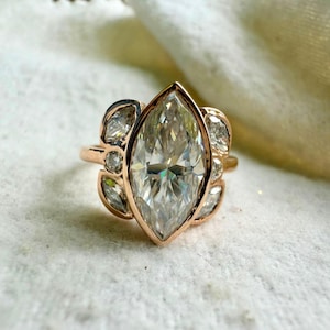 Handcrafted Marquise Moissanite Engagement Ring: Bezel Set Anniversary Ring