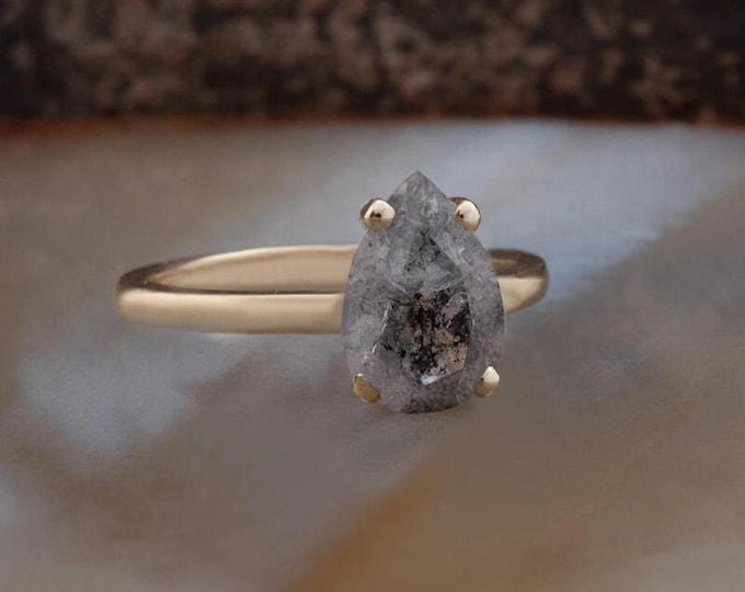 Natural Salt & Pepper 1.12 CT Pear Cut Diamond Celtic Anniversary Ring
