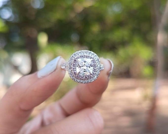 Moissanite 1.50 CT Cushion Cut Brutalist Engagement Ring