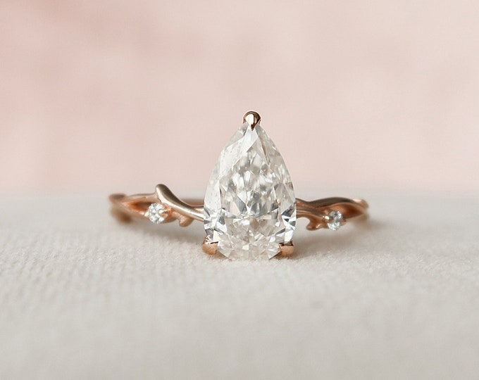 Moissanite 1.55 CT Pear Cut Diamond Art Nouveau Handmade Ring
