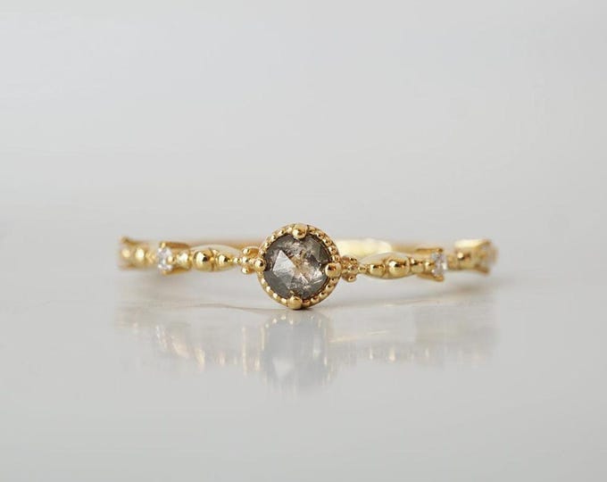 Natural Salt & Pepper 2.30 CT Round Cut Diamond Art Deco Wedding Ring