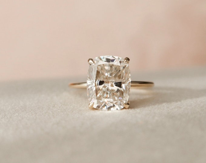 Moissanite 5.10 CT Cushion Cut Diamond Art Deco Handcrafted Ring | 14K Yellow Gold Ring | Hidden Halo Setting Engagement Ring For Women