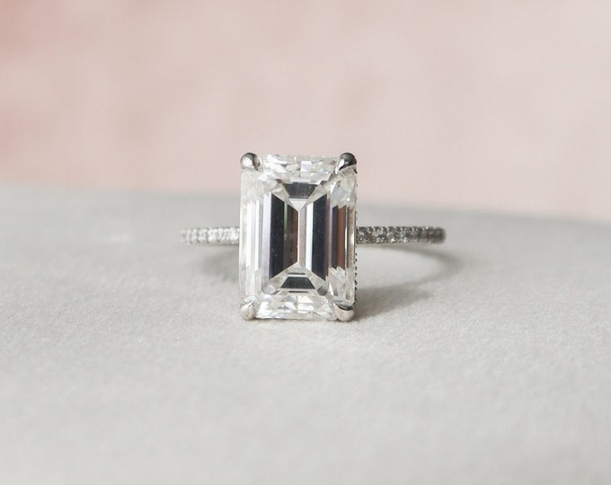 Moissanite 2.37 CT Emerald Cut Diamond Art Deco Handmade Ring