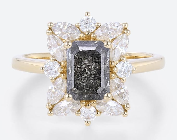 Natural Salt & Pepper 1.72 CT Radiant Cut Diamond Minimalist Anniversary Ring