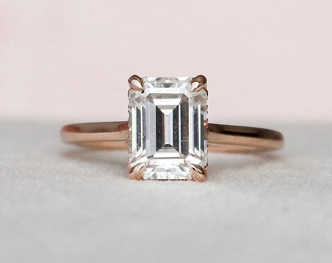 Moissanite 1.73 CT Emerald Cut Diamond Victorian Engagement Ring